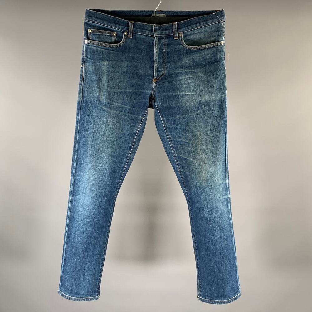DIOR Size 34 Blue Patch Cotton Blend Button Fly Jeans